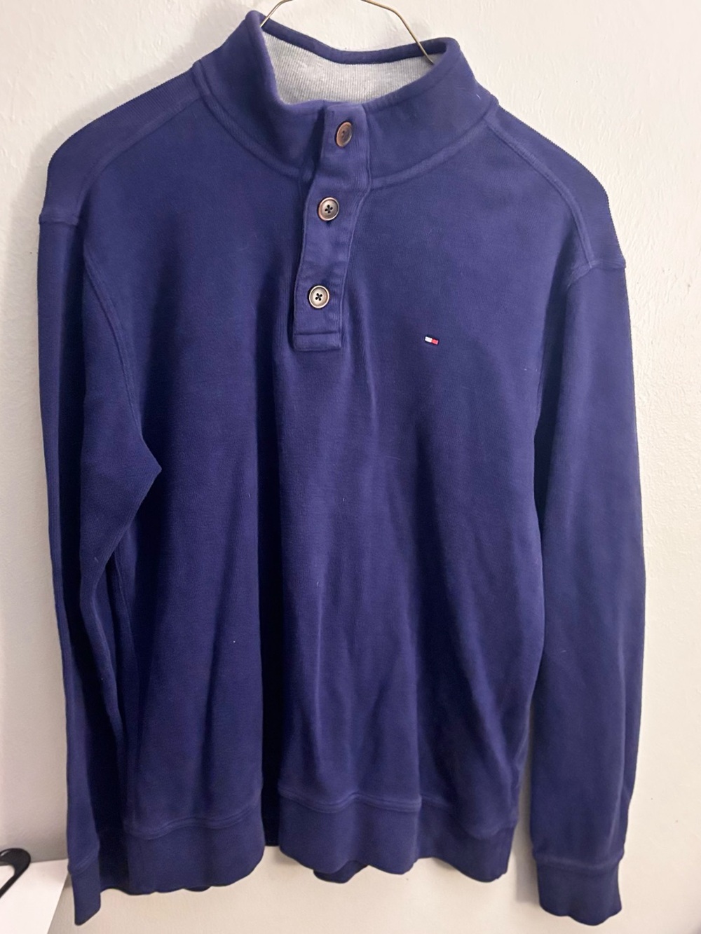 Tommy Hilfiger Navy Blue Polo Henley with Flag Embroidery